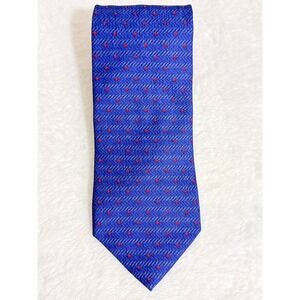 Ermenegildo Zegna Tie 100% Silk Blue Red Geometric Cube Pattern Made in Italy